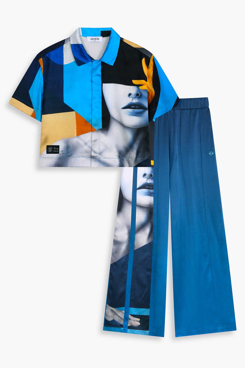 Chemise  100% soie de Galerie 75 avec l'oeuvre "Riviera" de l'artiste français SKIO