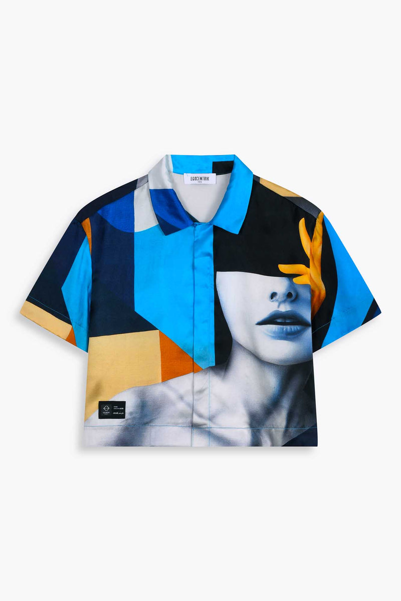 Chemise  100% soie de Galerie 75 avec l'oeuvre "Riviera" de l'artiste français SKIO