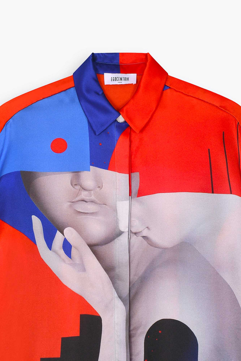 Chemise 100% soie Galerie 75 avec l'oeuvre de l'artiste français Skio intitulée "Géméos"