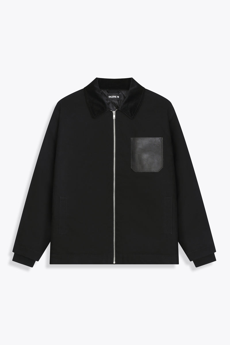 Veste homme noire poche cuir