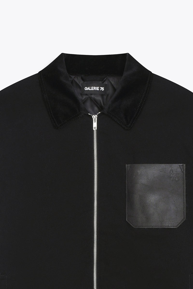 Veste homme noire poche cuir