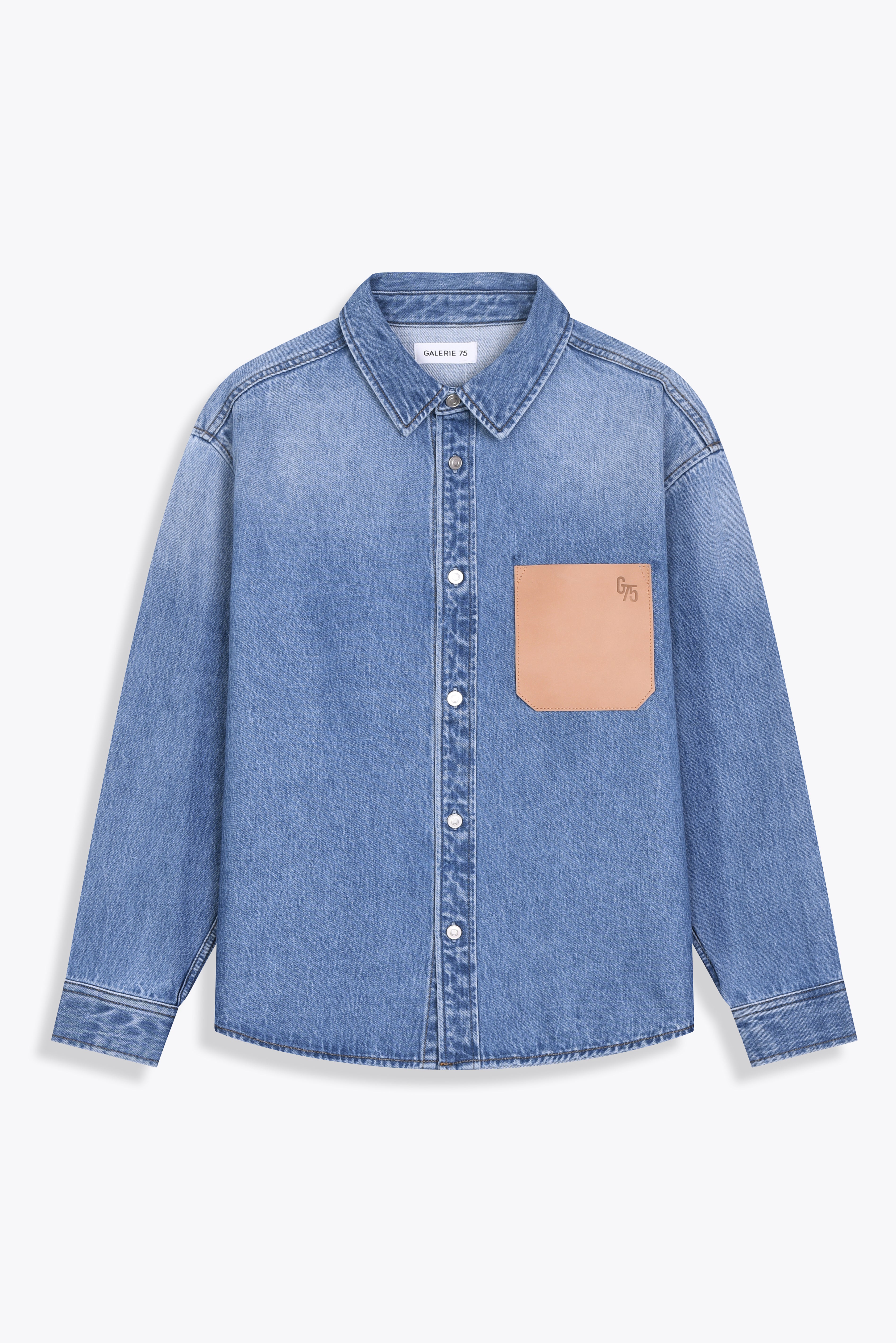 Chemise en Jean Homme poche Cuir