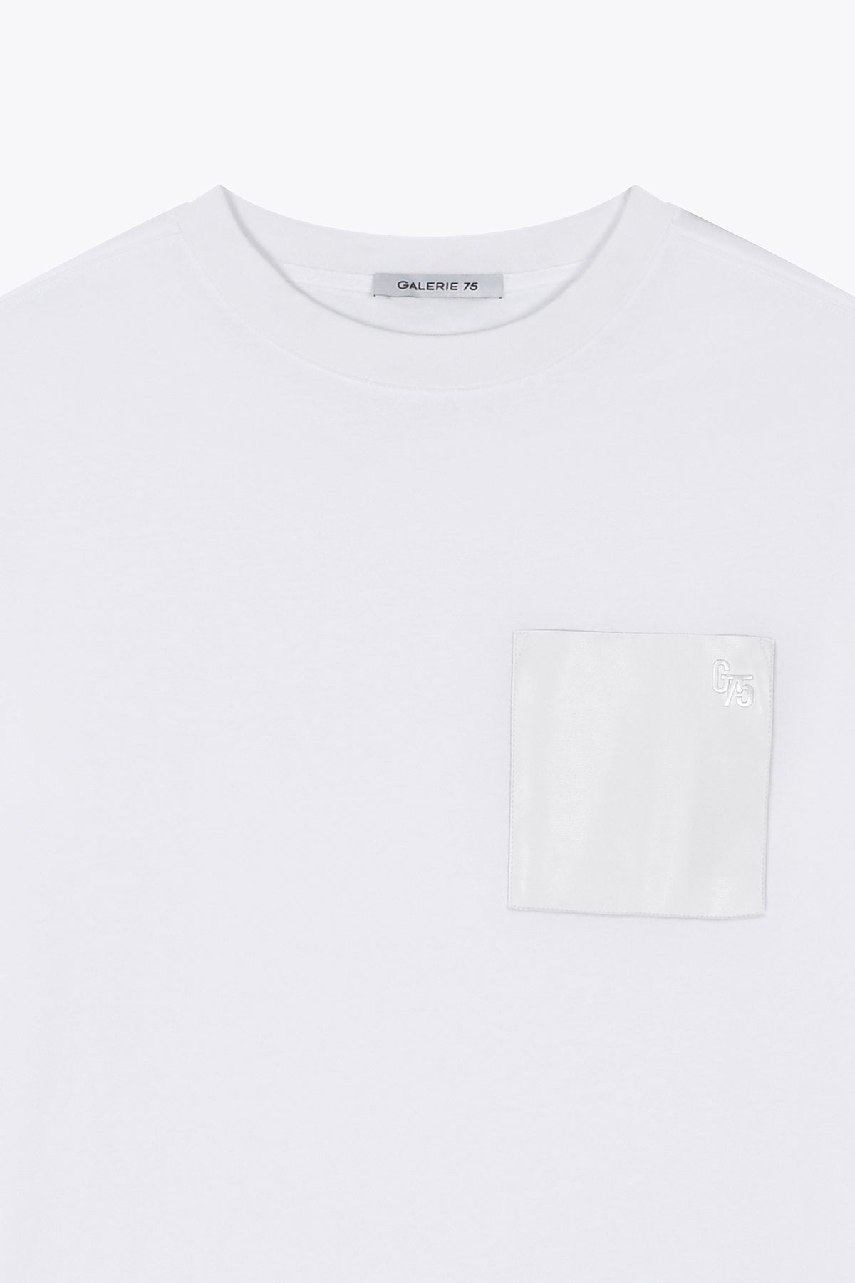 T-shirt homme en coton Blanc Galerie 75 avec poche cuir