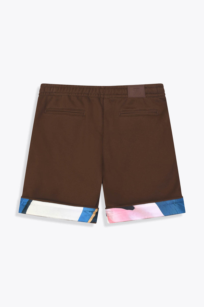 détail revers de dos Bermuda homme marron laine "les amazones" art by Skio X Galerie 75