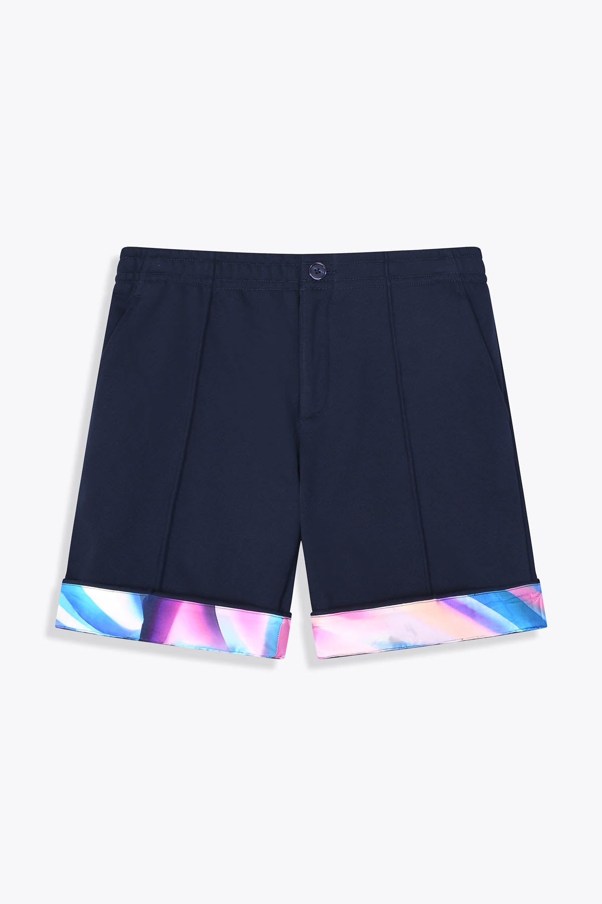 Revers face Bermuda bleu marine homme laine "Guerrière" art by Skio x Galerie 75