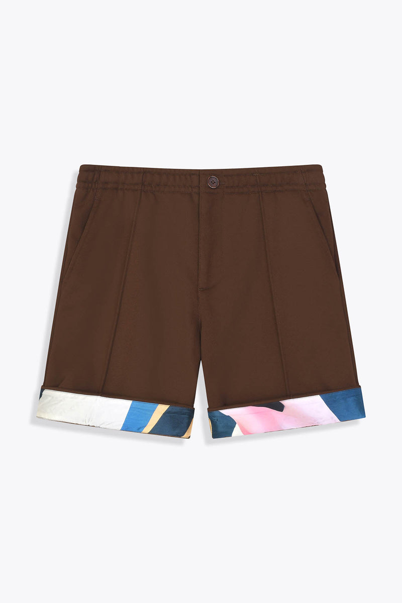 Vue revers avec art Bermuda homme marron laine "les amazones" art by Skio X Galerie 75