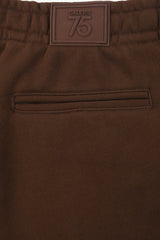 Étiquette Bermuda homme marron laine "les amazones" art by Skio X Galerie 75