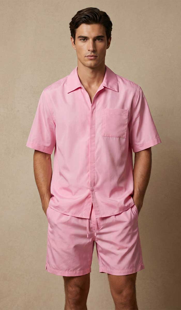 CHEMISE SOIE ROSE HOMME G75 CLASSIC MANCHES COURTES