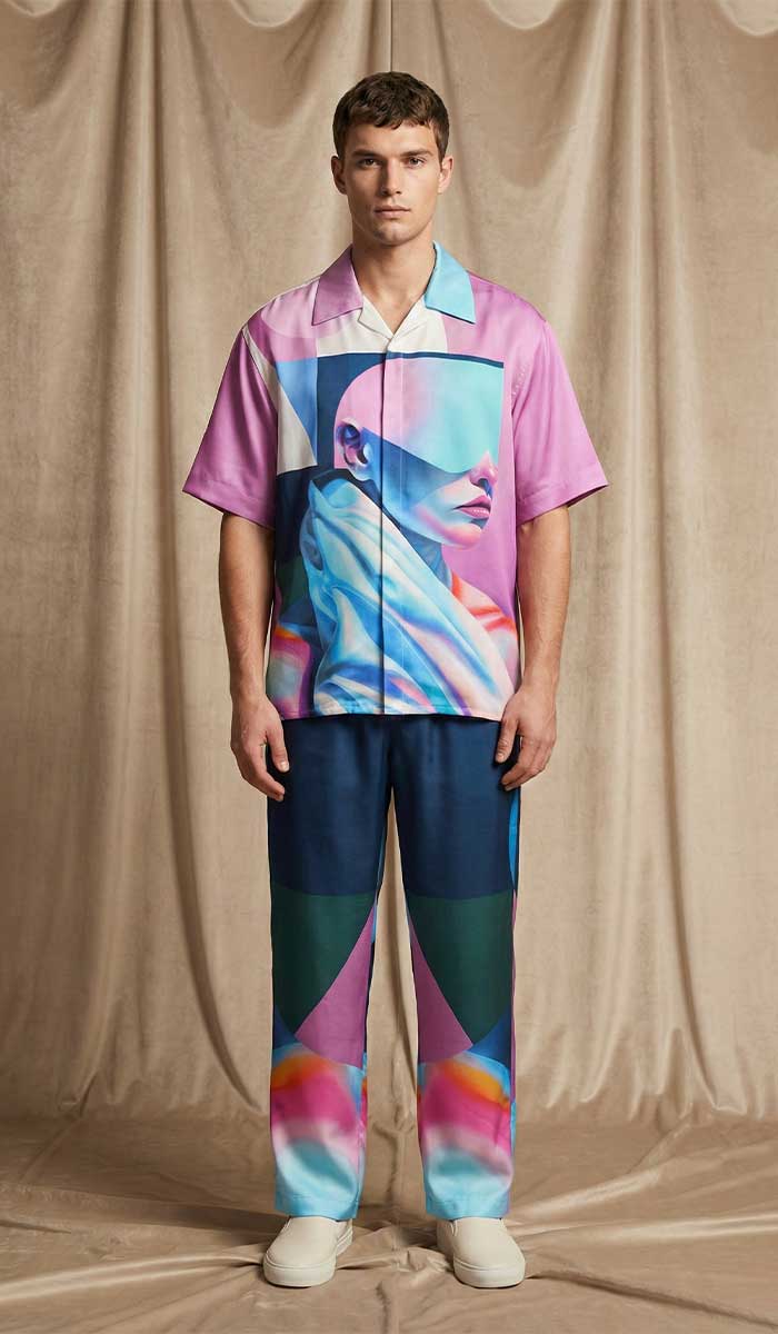 ENSEMBLE GUERRIERE HOMME EN SOIE PORTÉ MANNEQUIN DE FACE 