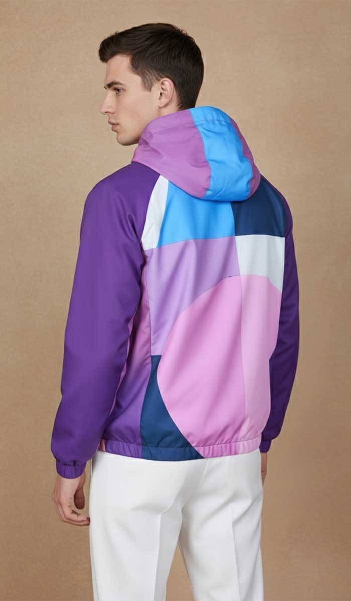 MANNEQUIN PORTE COUPE-VENT GUERRIERE DE SKIO AVEC POSE DE DOS ZIP VIOLET