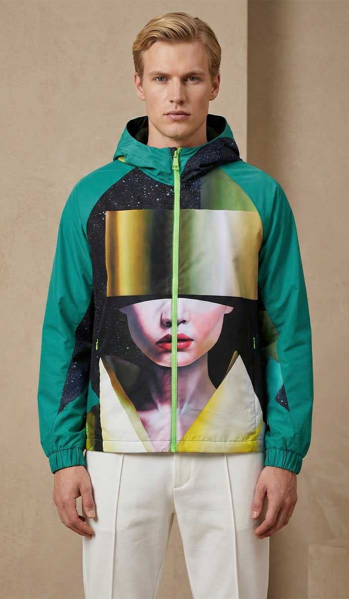 MANNEQUIN PORTE COUPE-VENT ASIAN SPLEEN DE SKIO AVEC POSE DE FACE ZIP VERT 