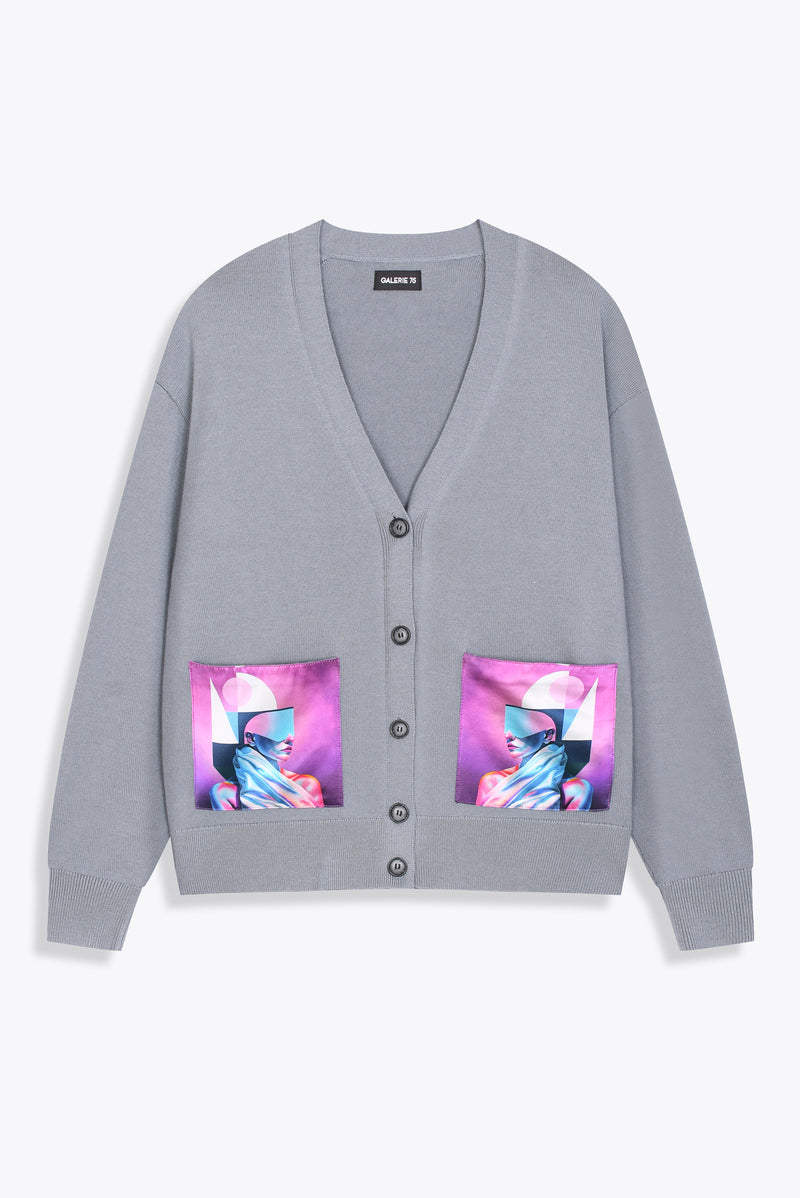 Cardigan Gris en cachemire et soie "Guerrière"