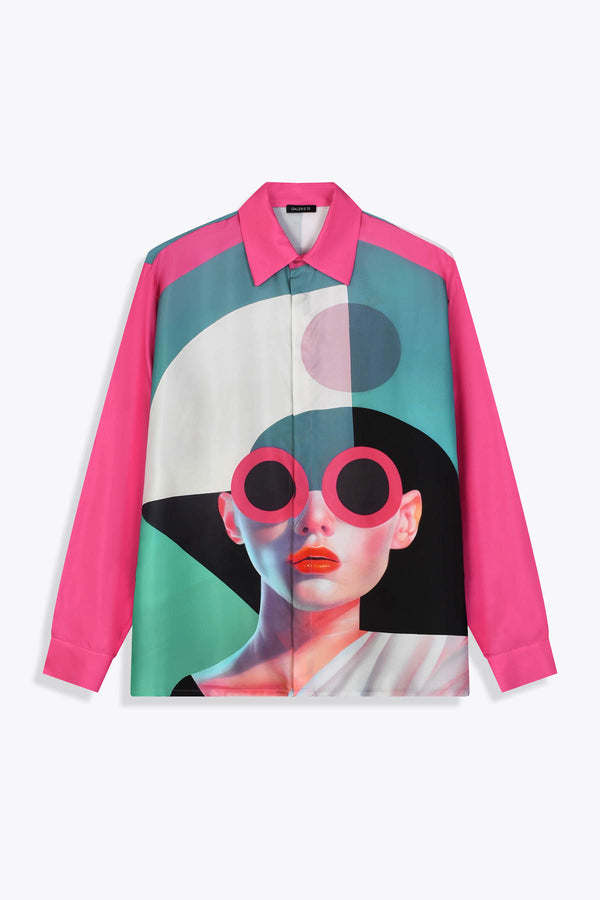 Chemise homme en soie manches longues : Œuvre “Art Déco” de Skio x Galerie 75