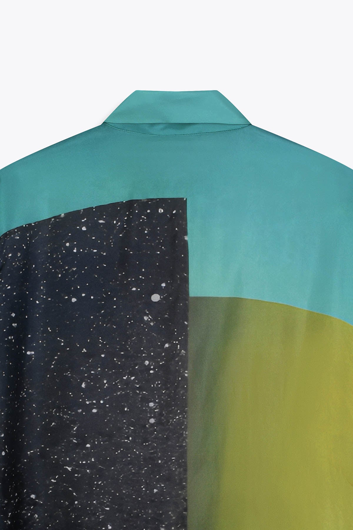 Détail col vue de dos Chemise homme en soie manches longues : Œuvre “Asian Spleen” de Skio x Galerie 75
