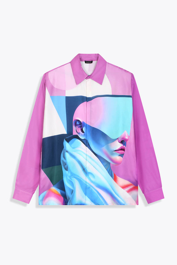 Chemise homme en soie manches longues : Œuvre “Guerrière” de Skio x Galerie 75