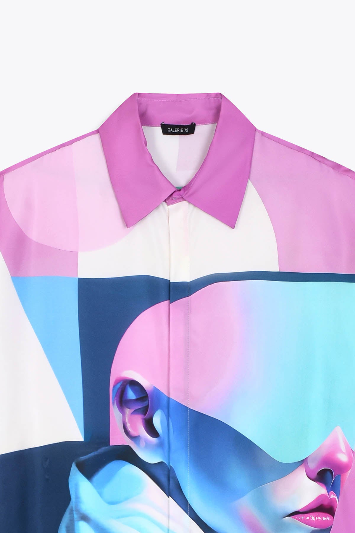 Col italien Chemise homme en soie manches longues : Œuvre “Guerrière” de Skio x Galerie 75