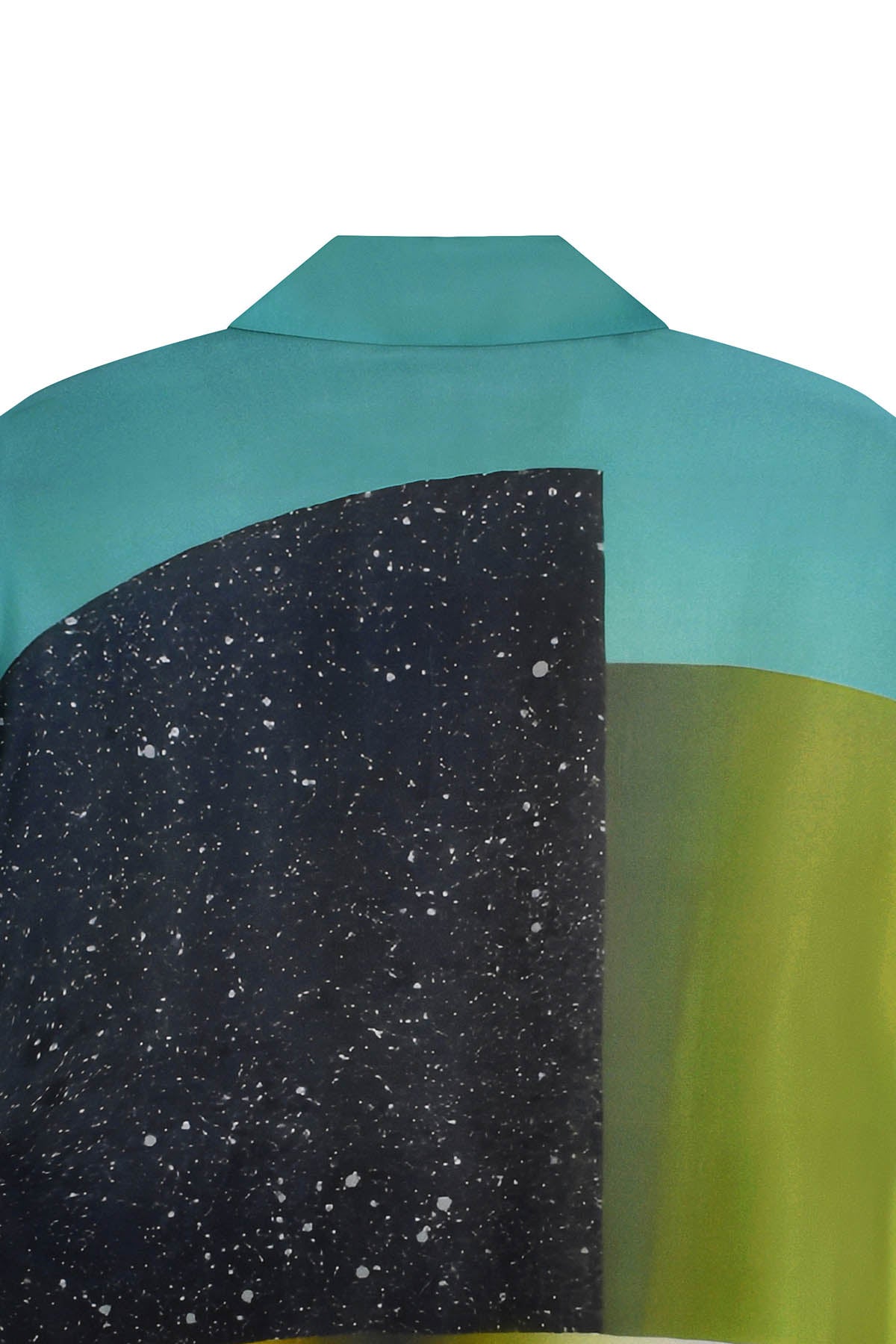 Détail col dorsal Chemise soie Homme manches courtes "Asian Spleen" Skio x Galerie 75