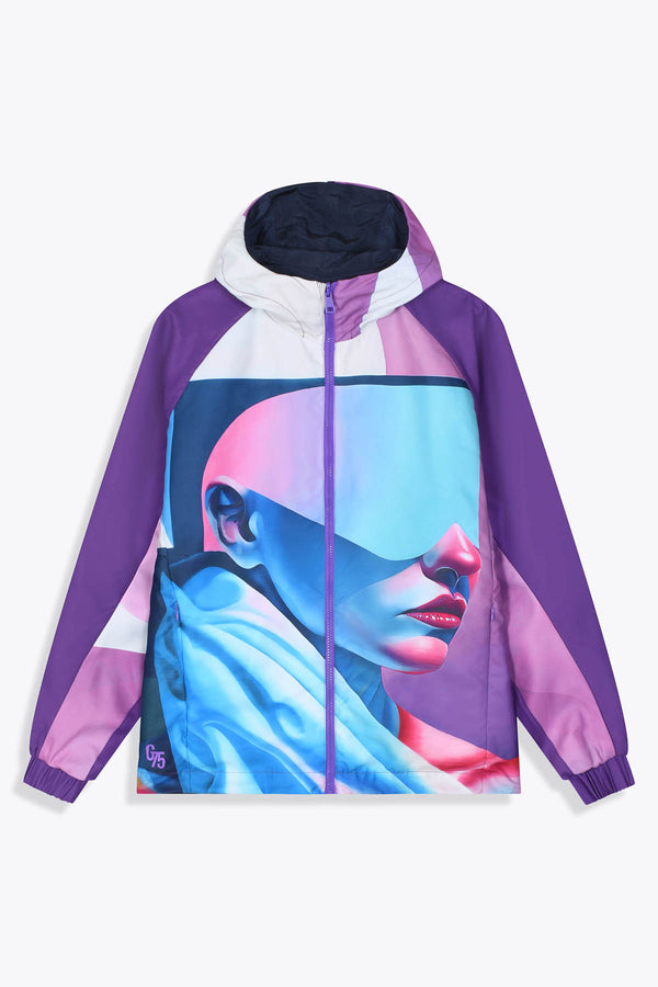 Coupe-vent réversible imperméable bleu marine avec Œuvre “Guerrière” de Skio x Galerie 75