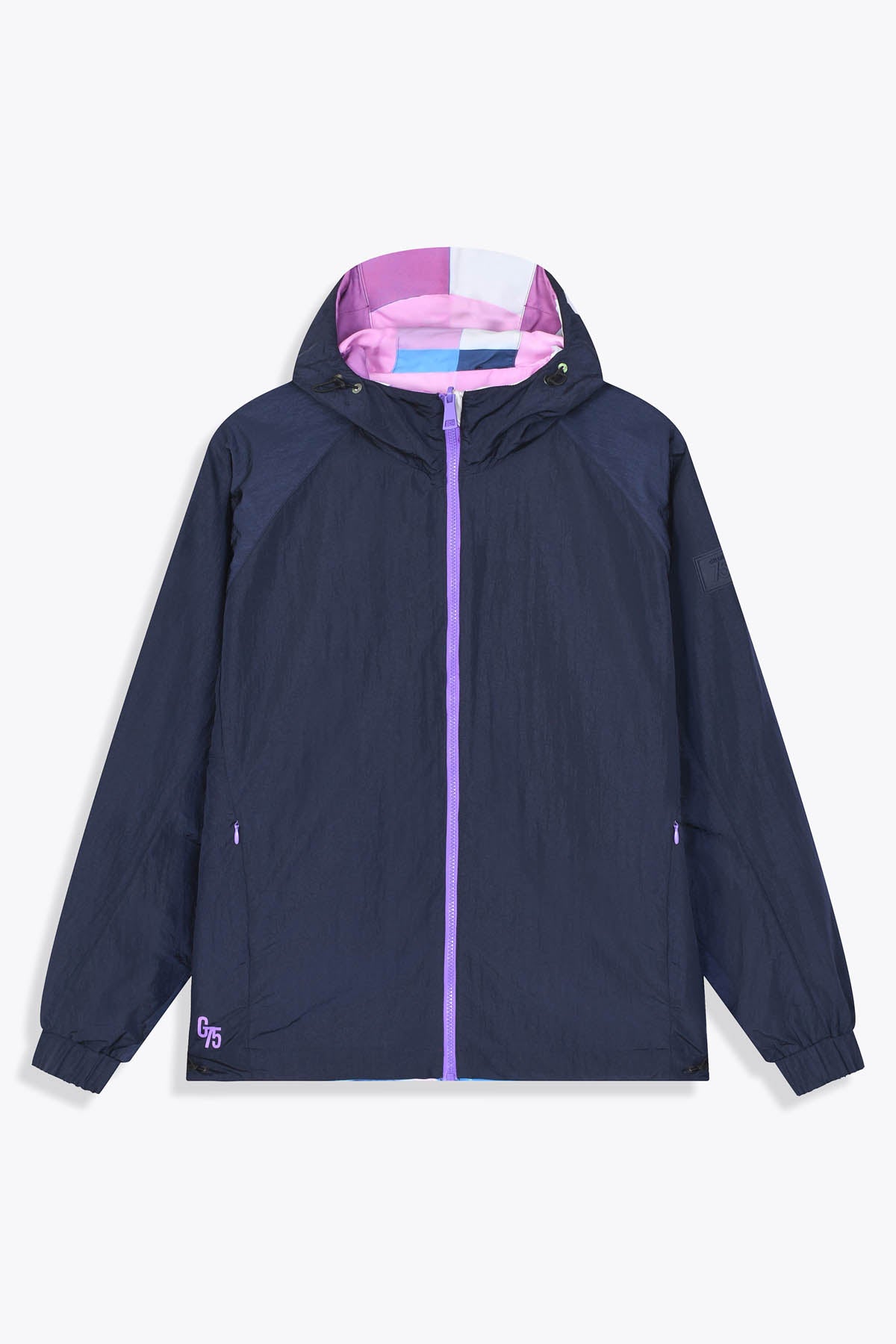 Coupe-vent réversible imperméable bleu marine avec Œuvre “Guerrière” de Skio x Galerie 75 unie bleu marine