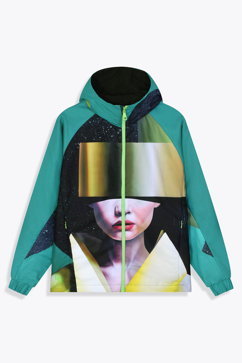 Coupe-vent réversible noir (zip vert) et face Œuvre “Asian Spleen” de Skio x Galerie 75