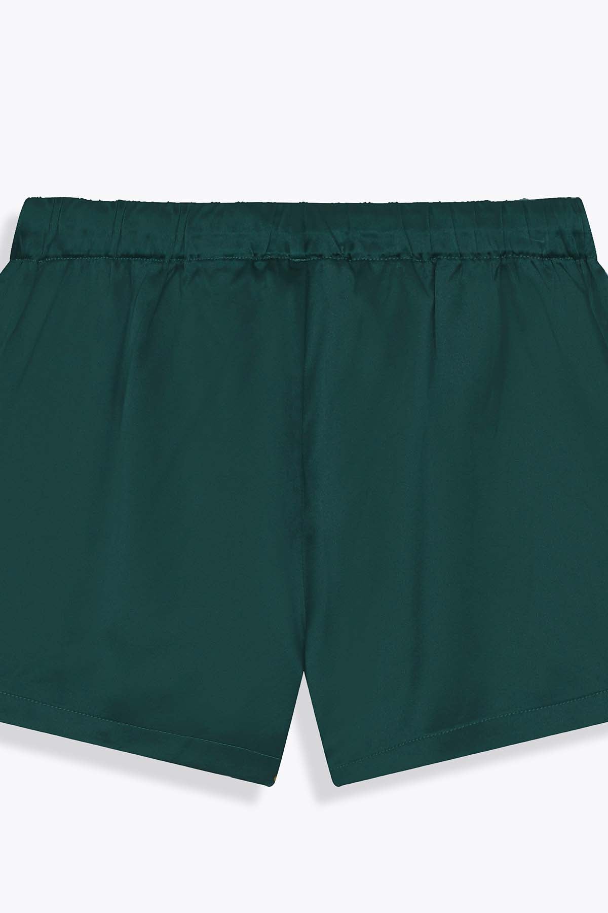 DOS DETAIL Short femme G75 en satin de soie vert royal