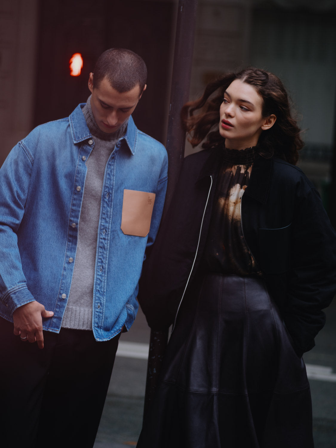 Chemise en Jean Homme poche Cuir