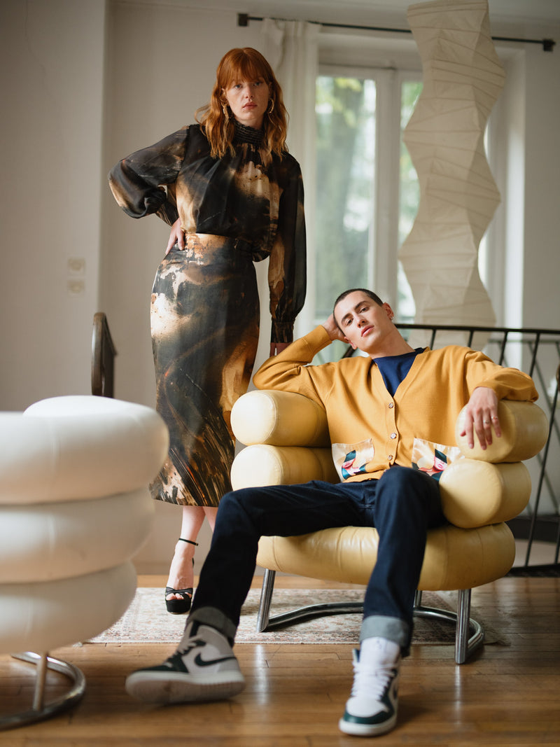 Cardigan Camel en cachemire et soie "Amazones"
