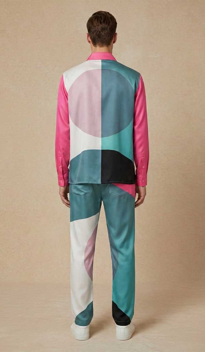 mannequin de dos porte chemise homme soie manches longues artdéco et pantalon homme artdéco