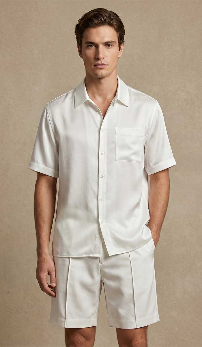 CHEMISE SOIE HOMME BLANC CASSÉ G75 CLASSIC MANCHES COURTES