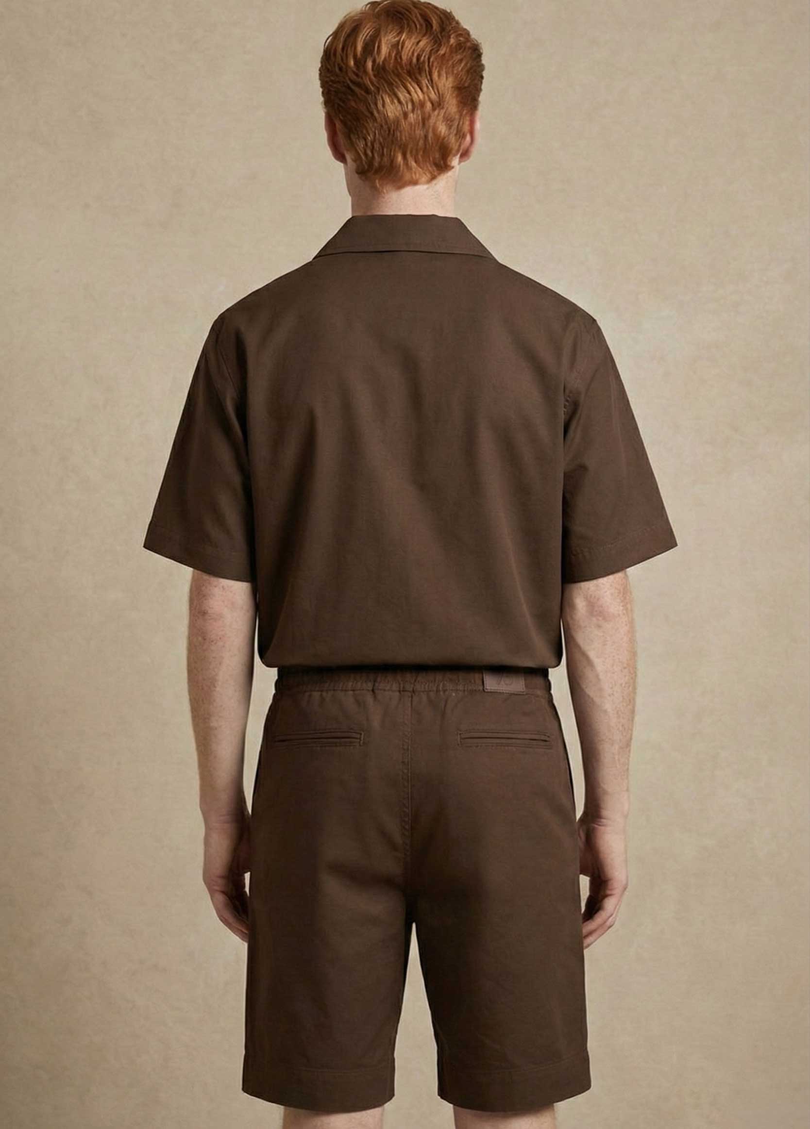 CHEMISE SOIE MARRON HOMME G75 CLASSIC MANCHES COURTES