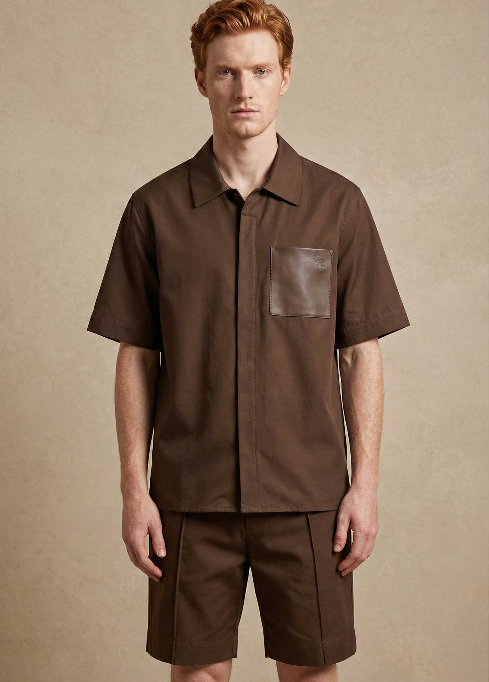 CHEMISE SOIE MARRON HOMME G75 CLASSIC MANCHES COURTES