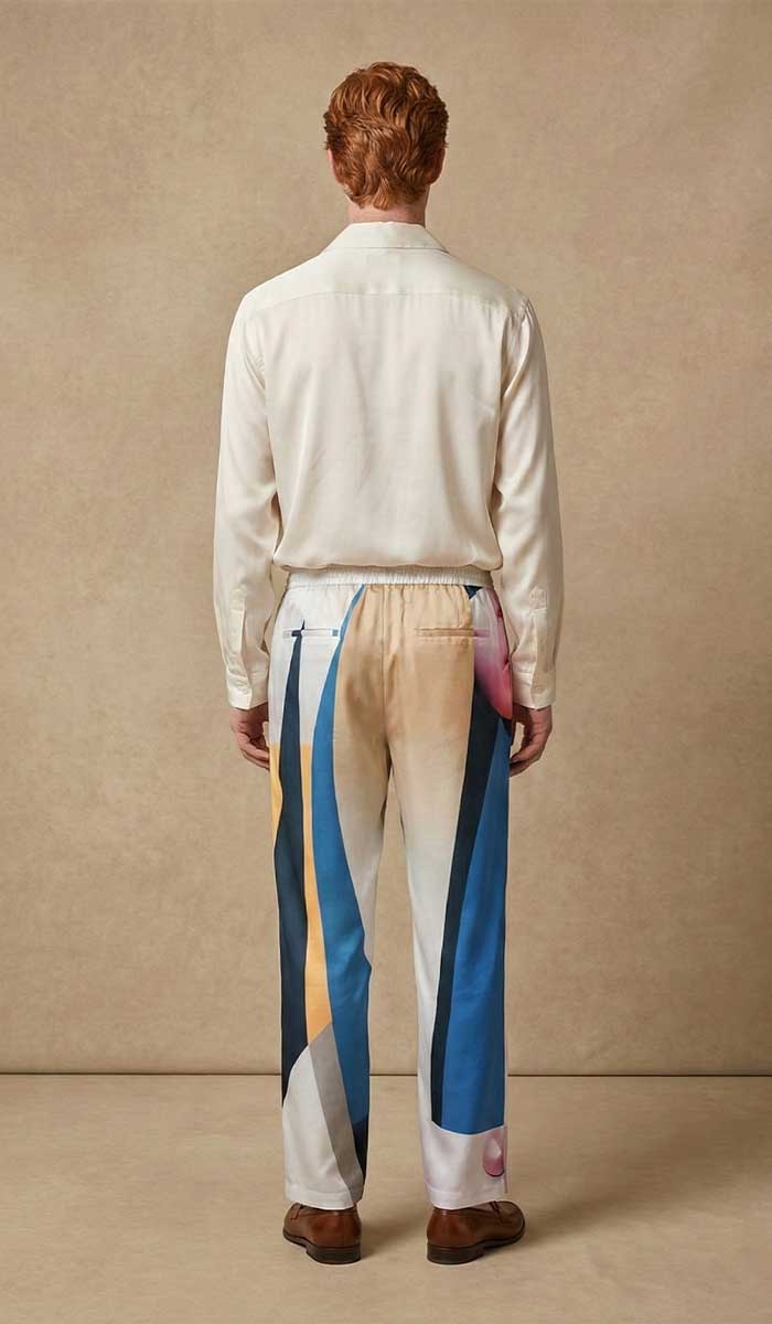 mannequin de dos porte chemise homme soie blanc cassé et pantalon homme les amazones