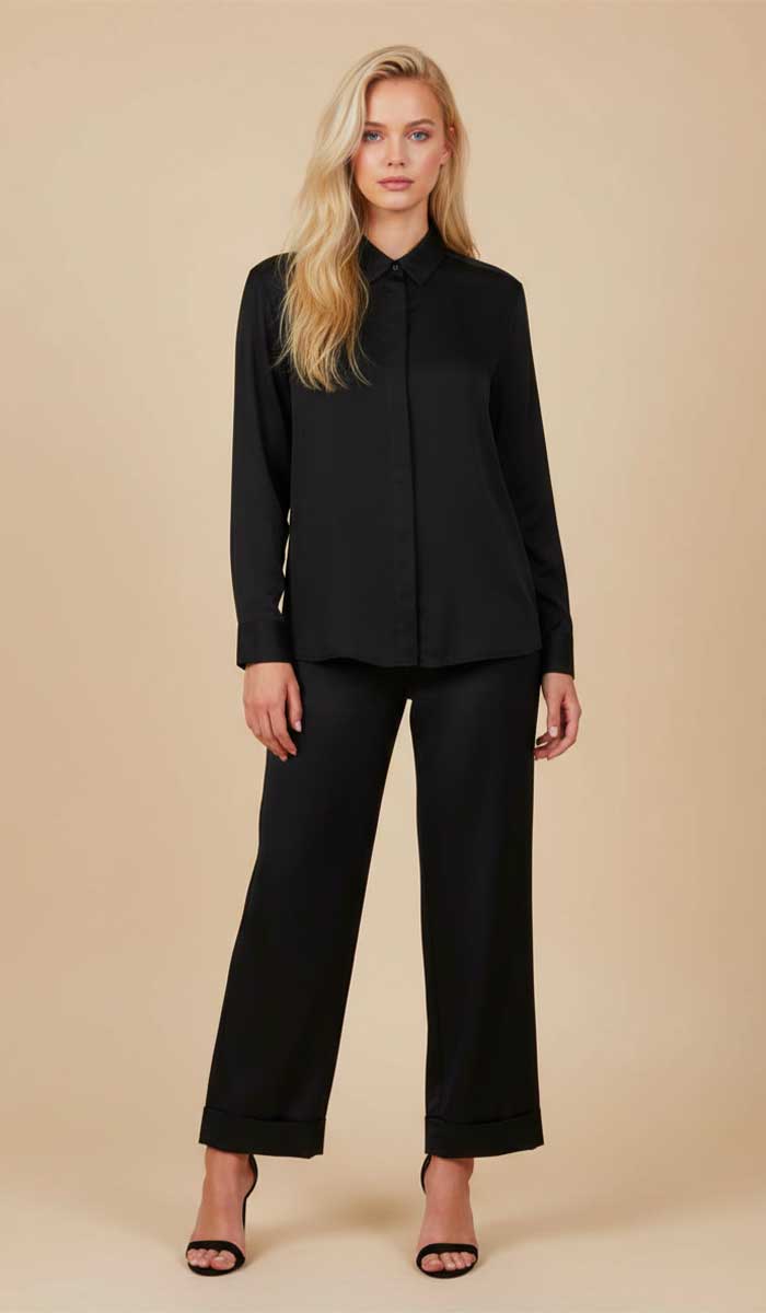 CHEMISE FEMME SOIE NOIRE MANCHE LONGUES G75