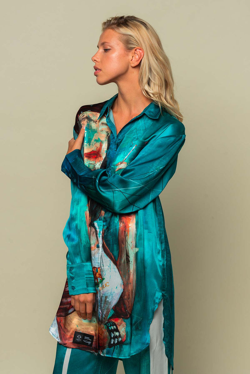 SMOKE BREAK SILK SHIRT DRESS