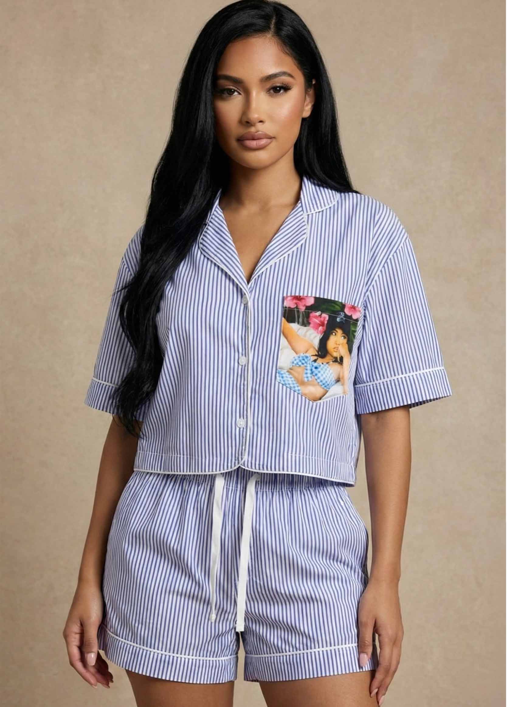 ENSEMBLE FEMME CHEMISE SHORT BLEU G75 CLOPE AU MUSEAU BLEU