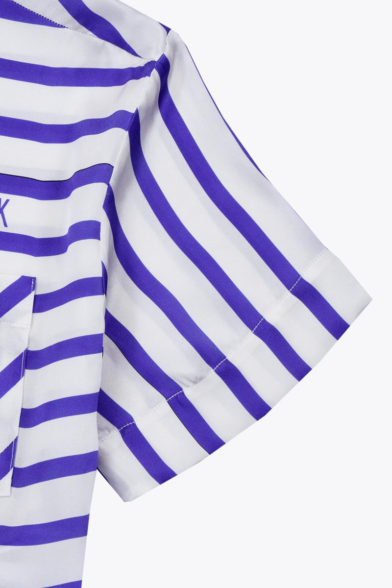 LEs manches large de notre chemise en soie bleu et blanche a rayure Deauville