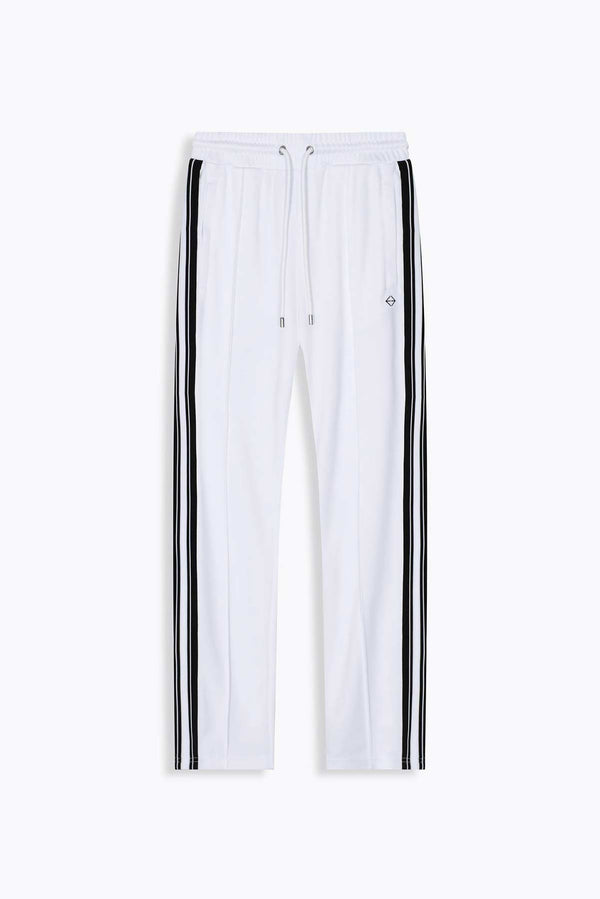 le pantalon de survetement blanc EGOCENTRIK a bande noir en Poly Double Face Pique