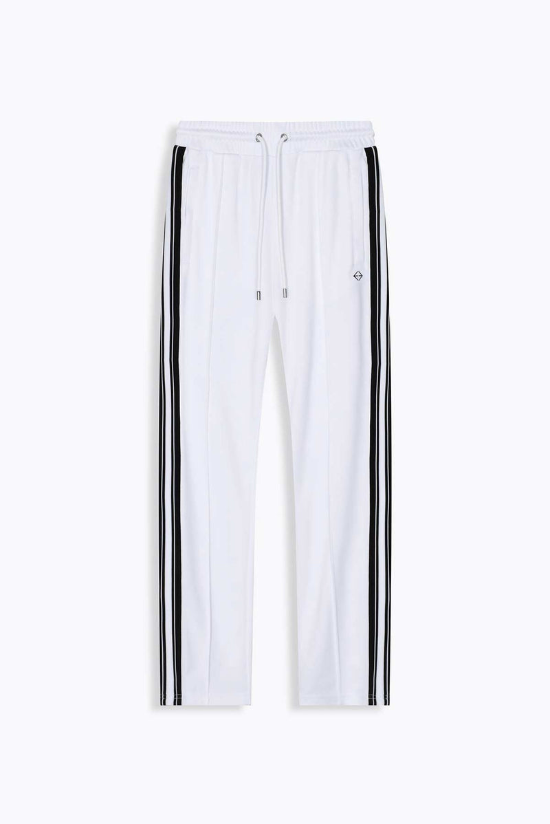 le pantalon de survetement blanc EGOCENTRIK a bande noir en Poly Double Face Pique