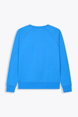 vue de dos, couture des epaules du crewneck Bleu en Coton French Terry 480gr